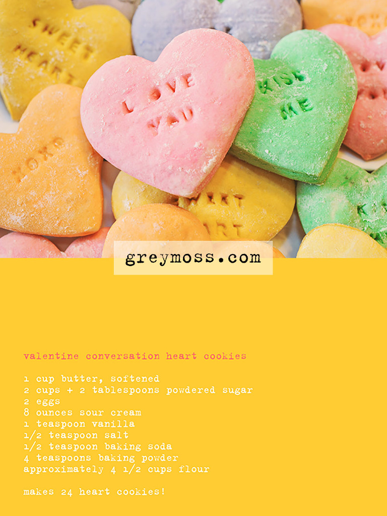 GREY MOSS : valentine conversation heart cookies! more photos in the journal! https://greymoss.com/valentine-conversation-heart-cookies/