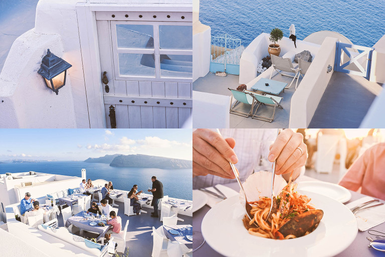 sunset dinner in santorini, greece! more photos in the journal: https://greymoss.com/santorini-greece-arrival-spectacular-sunset/ 