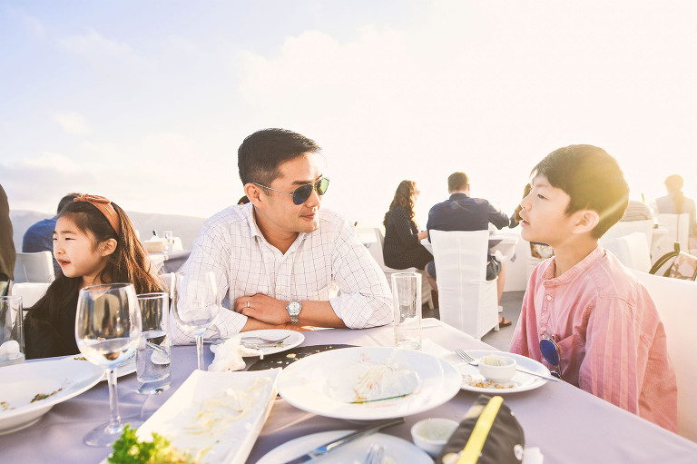 sunset dinner in santorini, greece! more photos in the journal: https://greymoss.com/santorini-greece-arrival-spectacular-sunset/ 