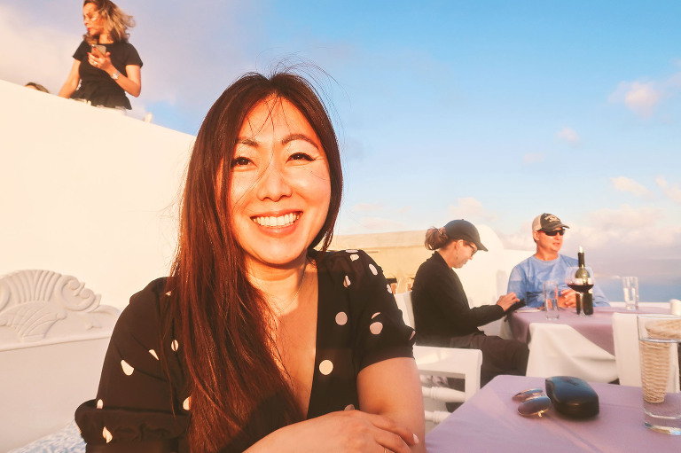 sunset dinner in santorini, greece! more photos in the journal: https://greymoss.com/santorini-greece-arrival-spectacular-sunset/ 